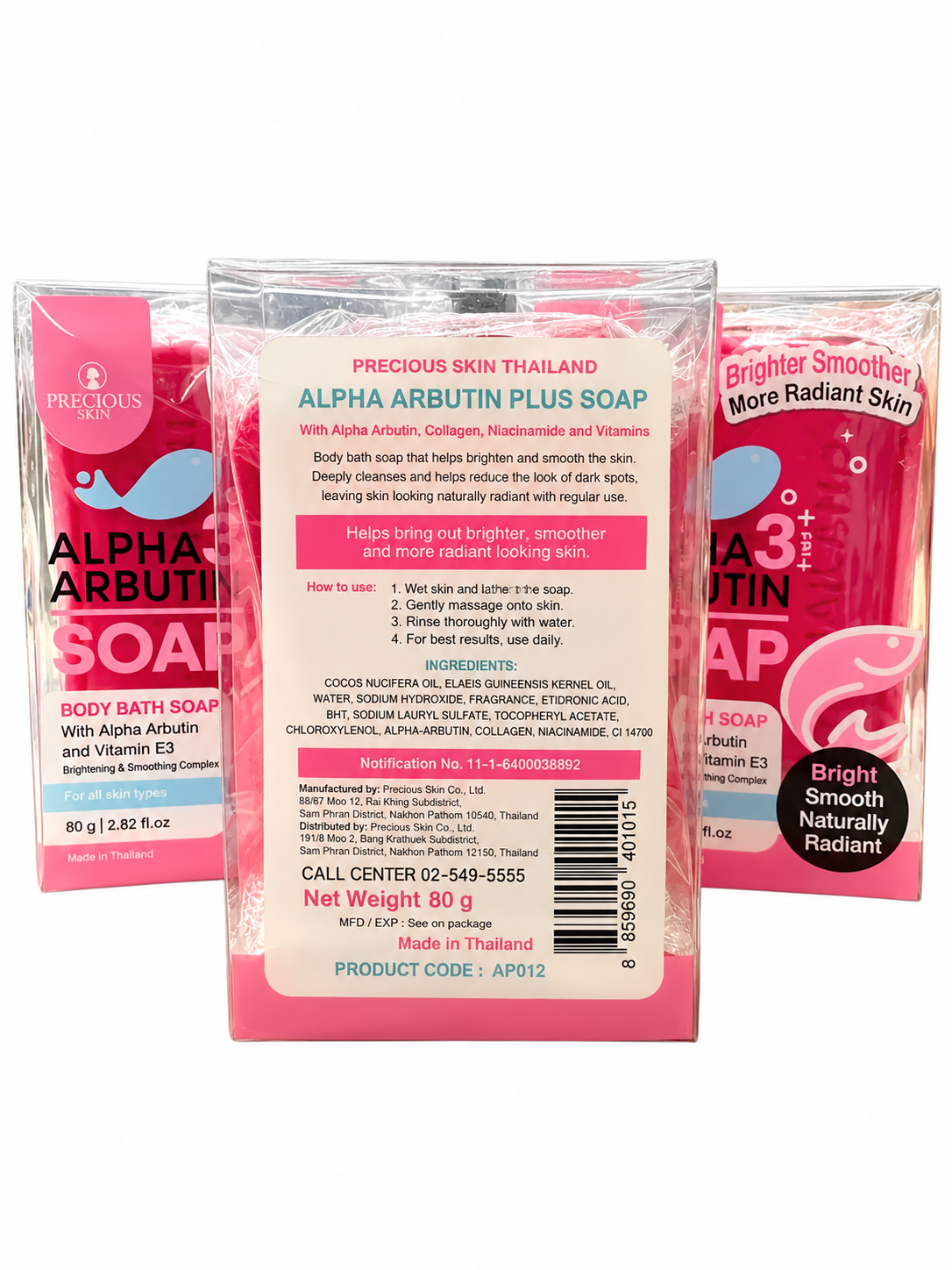 Precious Skin Thailand Alpha Arbutin 3+ Collagen Brightening Soap (80g) ✨ Glow Face & Body Bar