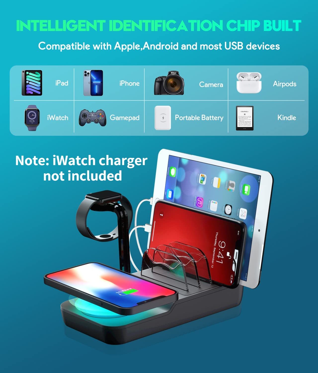 5 In 1 Fast Charging Dock For IPad, IPhone,Tablets,Kindle