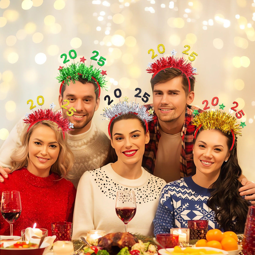 5 Packs Christmas Headbands 2025 New Year Hairband