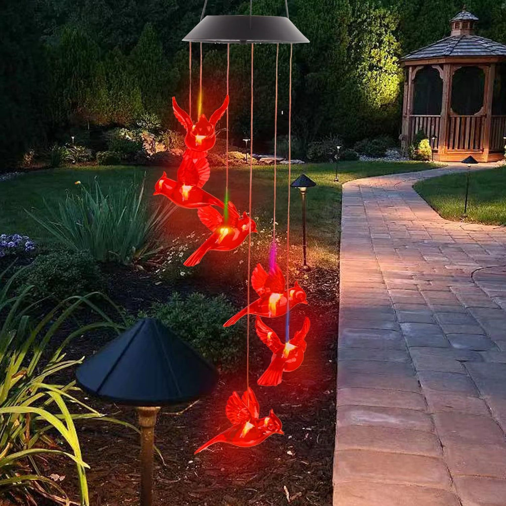 Solar Cardinal Wind Chime with LED Light - Outdoor Garden Decor