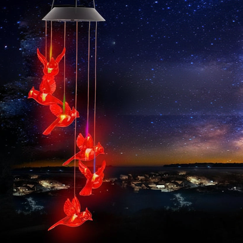 Solar Cardinal Wind Chime with LED Light - Outdoor Garden Decor