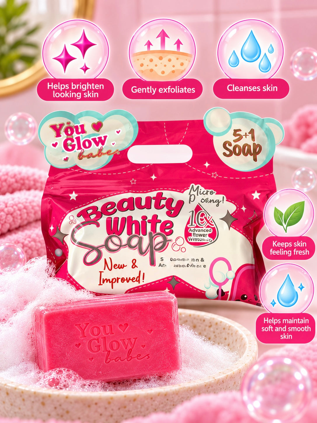 You Glow Babe Beauty White Soap – Daily Cleansing Bar | 6-Pack, 70g Each