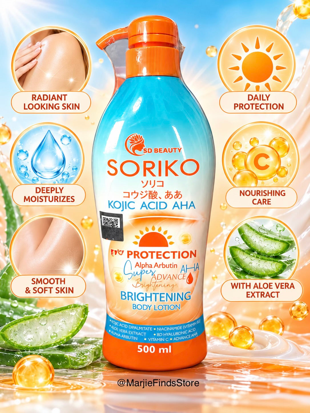Soriko Kojic Acid AHA Daily Body Lotion – Hydration & Glow Formula