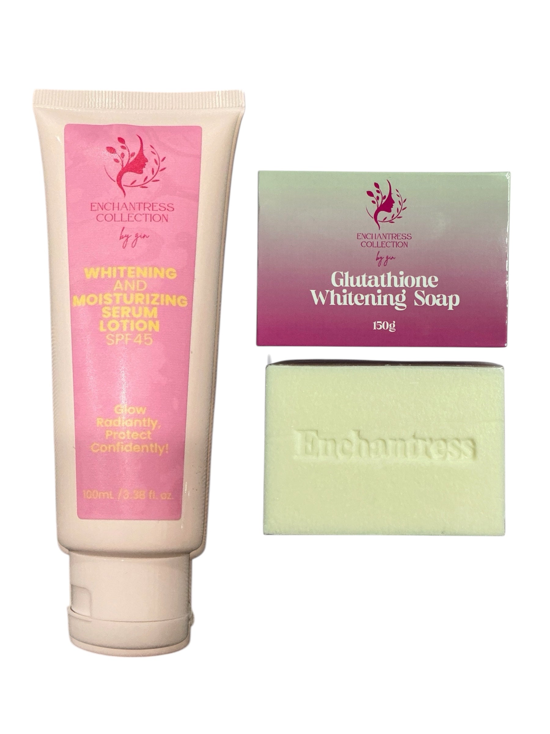 Enchantress Glow Combo – Moisturizing Serum SPF 45 + Glutathione Soap