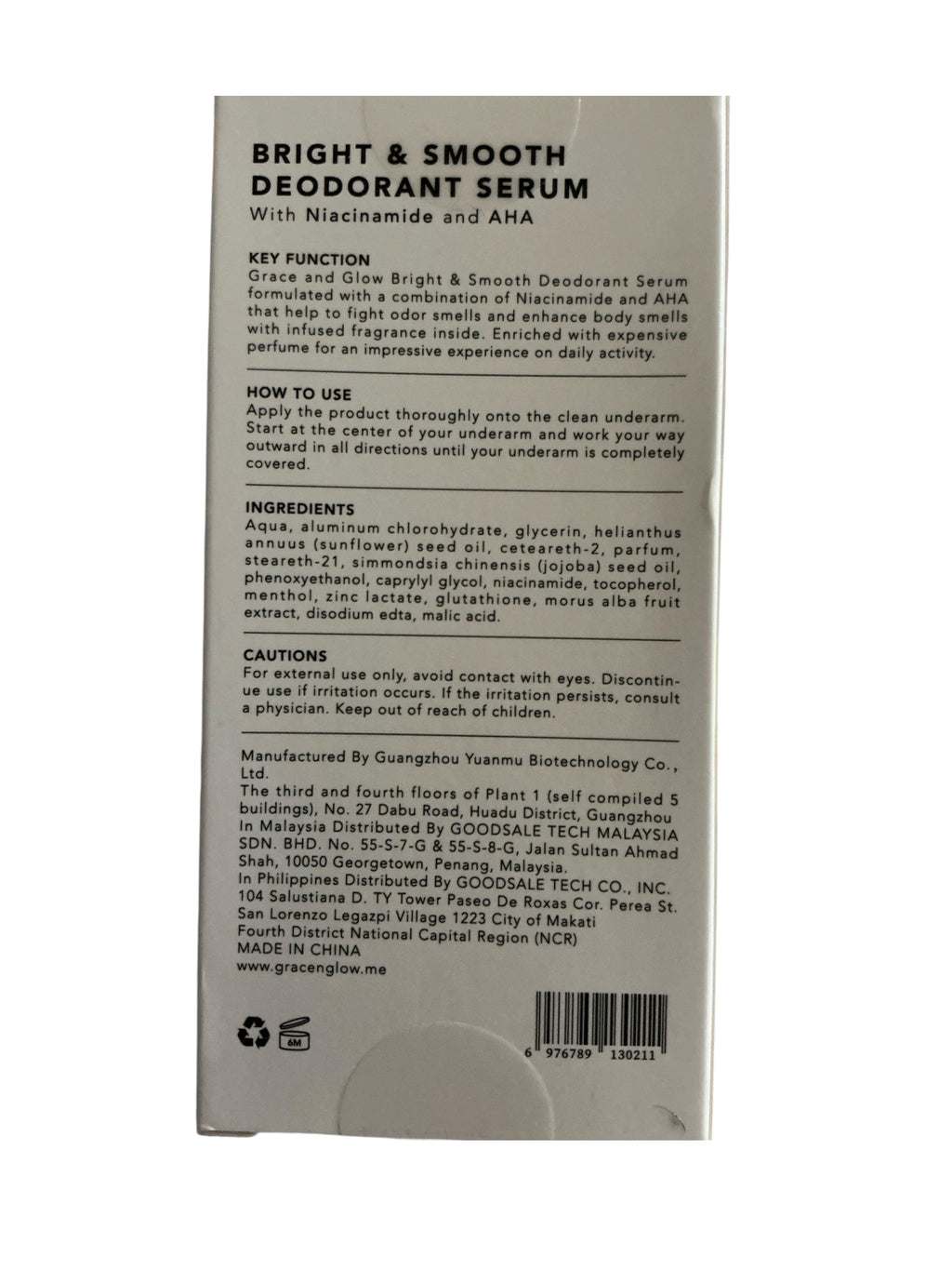 Grace and Glow Bright & Smooth Deodorant Serum with Niacinamide & AHA