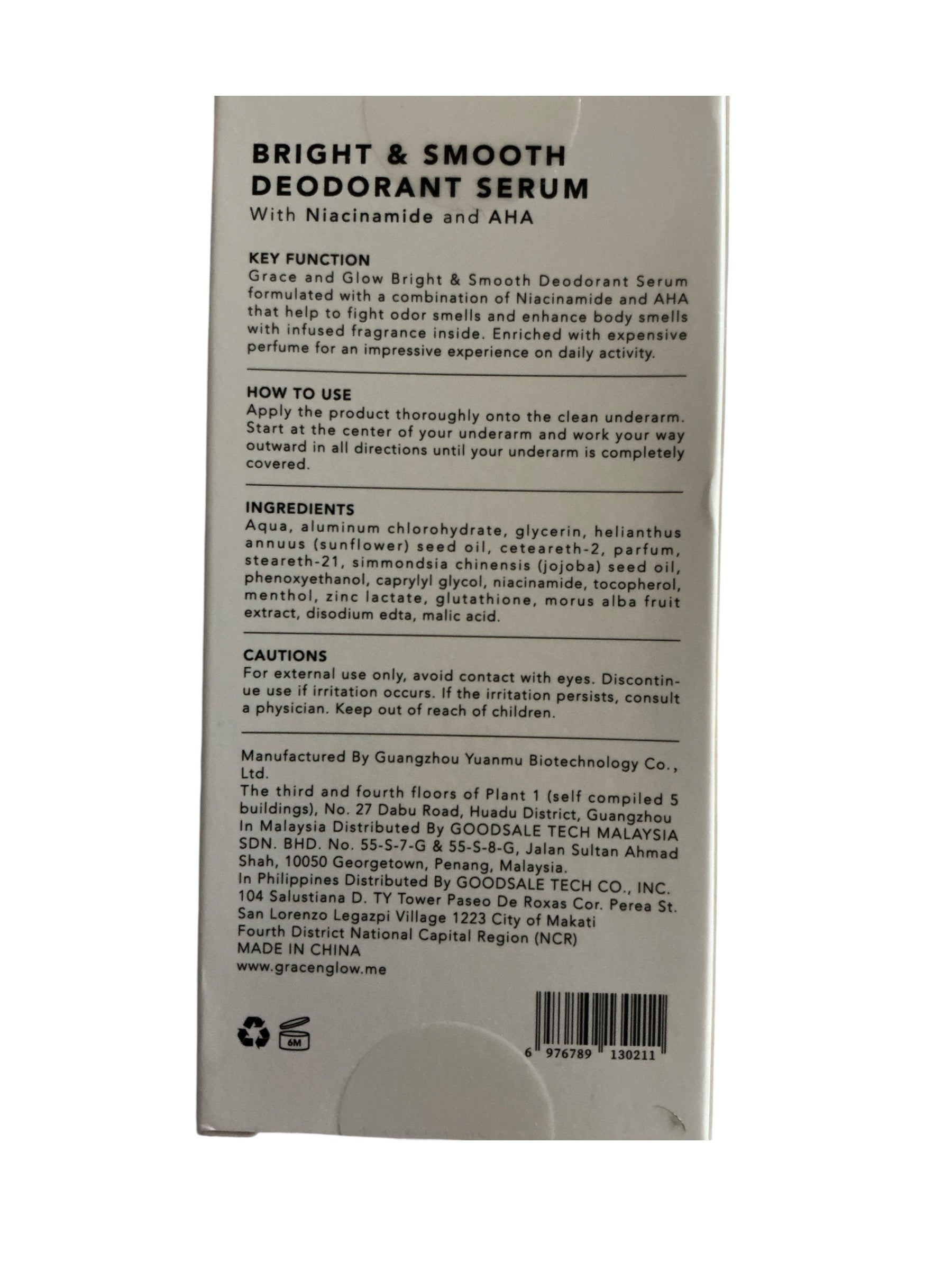 Grace and Glow Bright & Smooth Deodorant Serum with Niacinamide & AHA