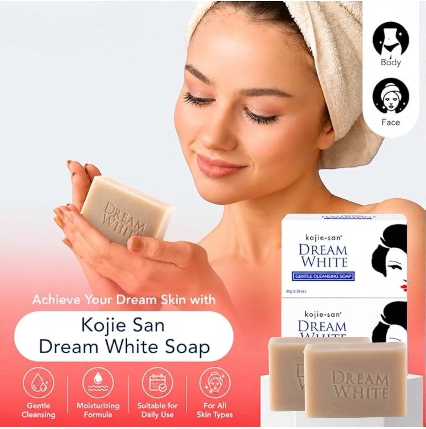 Authentic Kojie-San Face and Body Bar, 135g – 2 Pack