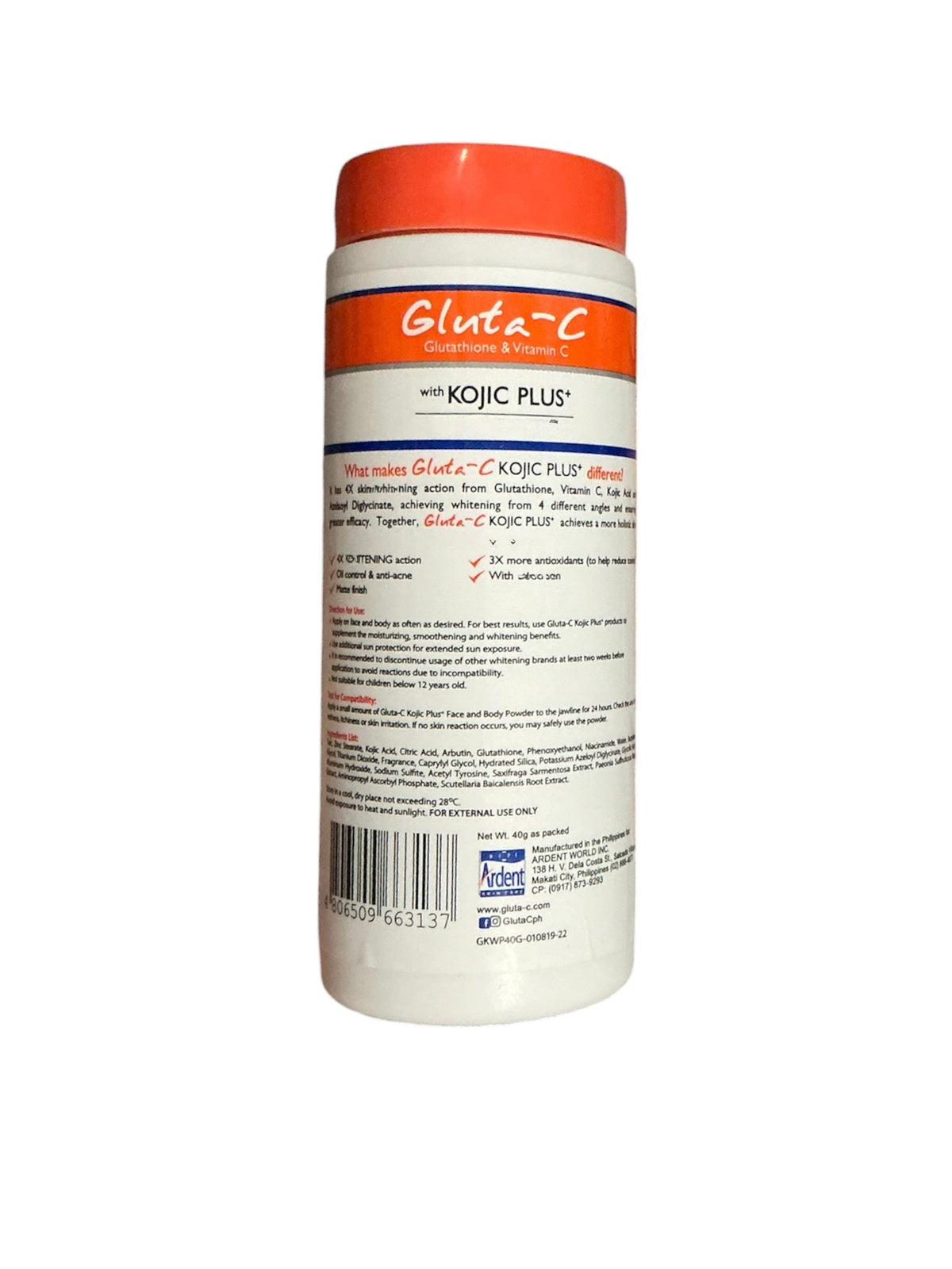 Gluta-C with Kojic Plus Face and Body Powder, 40g