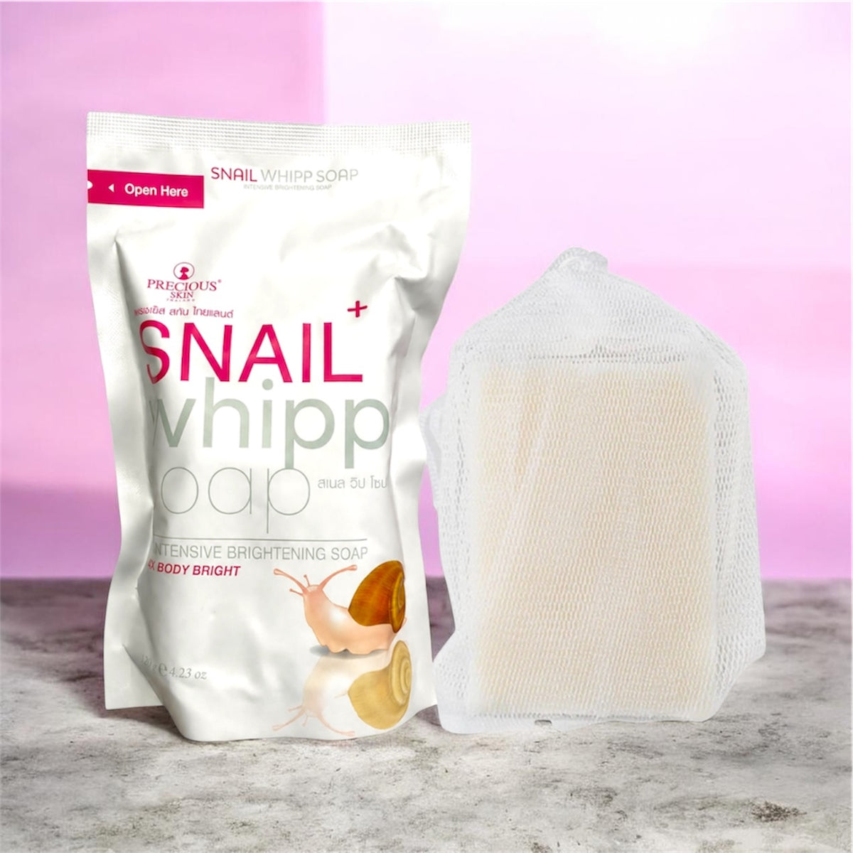 Snail Whipp Soap Bar with Foaming Mesh Net – 120g
