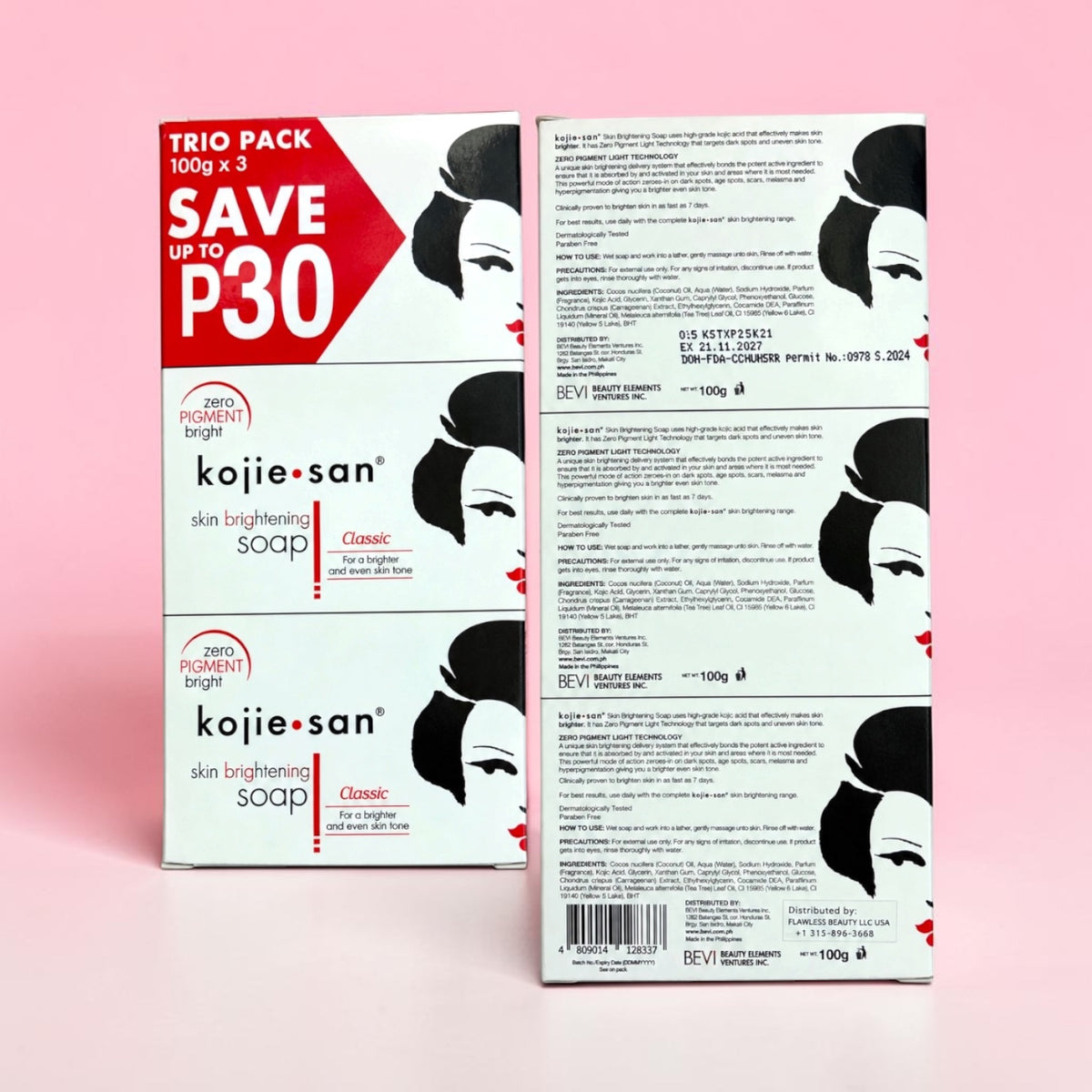 Kojie San Kojic Acid Bar Soap - 3 x 100g Pack (Brightening & Evening Skin Tone)