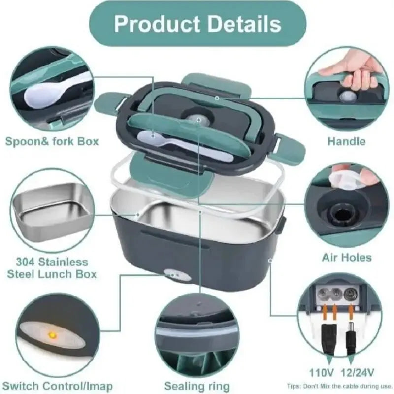 Electric Lunch Box Food Warmer - 1.5L Portable Heater for Car & Home