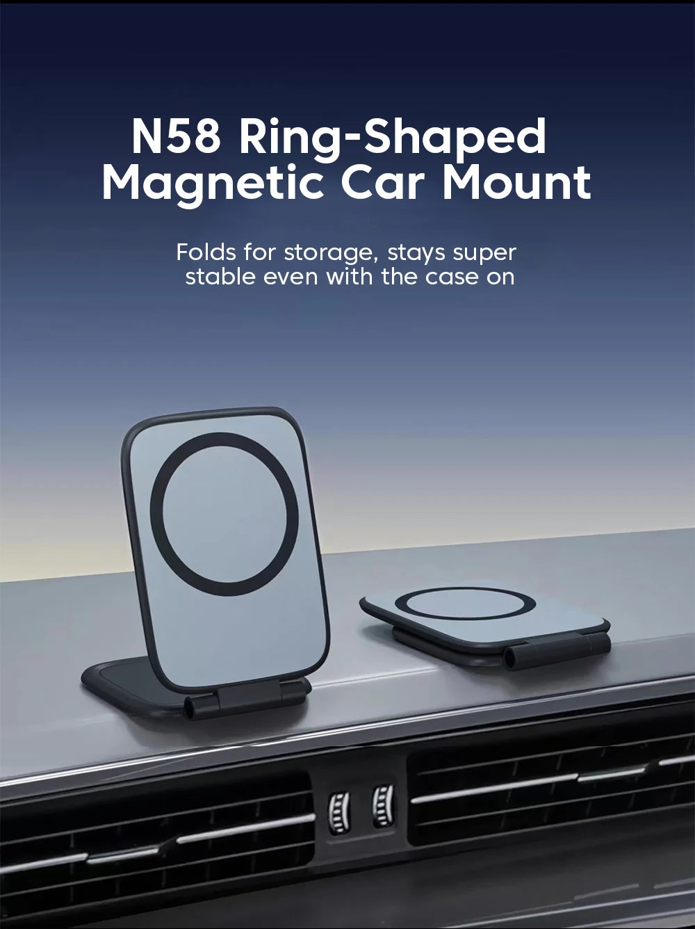 Magnetic Car Phone Holder Ultra-Thin Foldable Dashboard Mount