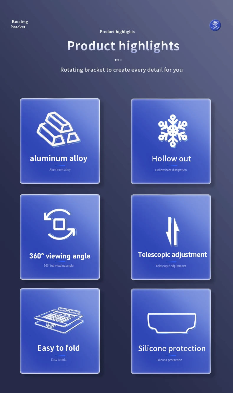 Aluminum Tablet Stand - 360° Rotating Adjustable Desk Holder for iPad & Tablets (4-14 Inch)