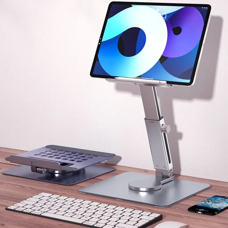 Aluminum Tablet Stand - 360° Rotating Adjustable Desk Holder for iPad & Tablets (4-14 Inch)