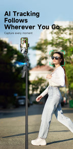 AI Tracking Selfie Stick Tripod with 360° Rotation & Bluetooth Remote - 5.4ft Extendable