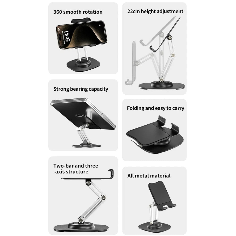 Universal Tablet & Phone Stand - 360° Adjustable Desk Mount with Detachable Arm