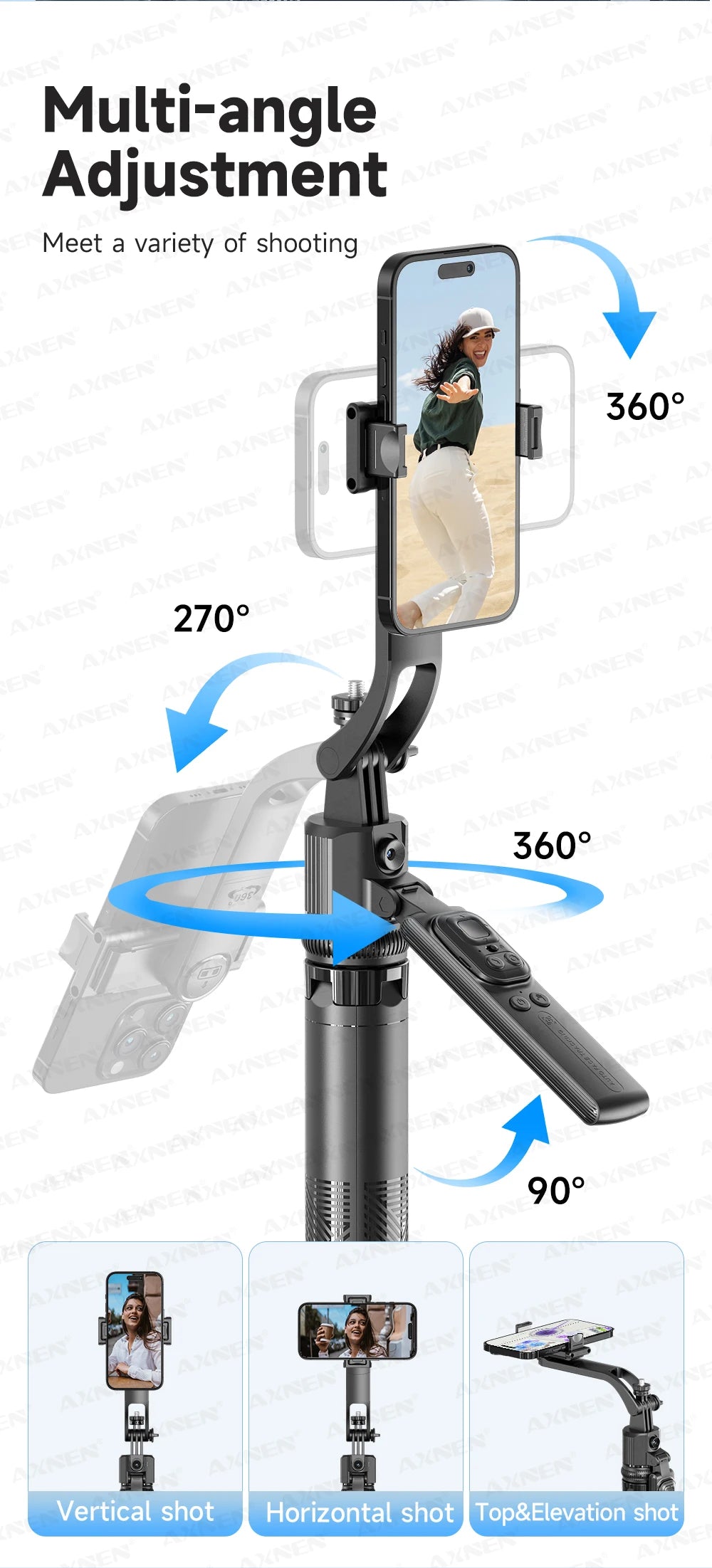 64-Inch Tripod Selfie Stick with 360° Auto-Rotation & Face Tracking - Bluetooth Remote