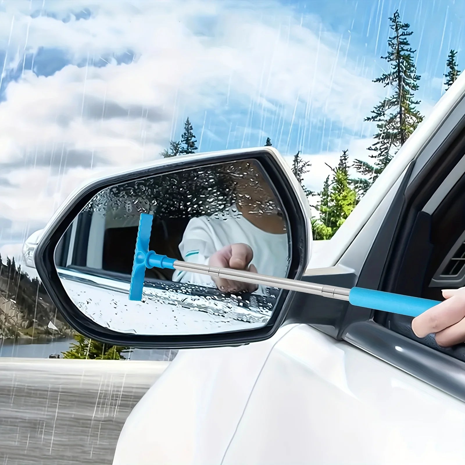 Portable Car Window Scraper with Sponge & Extendable Brush