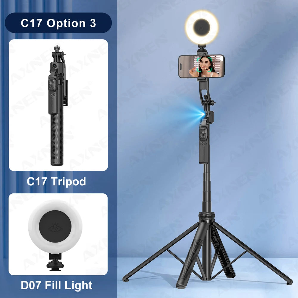 64-Inch Tripod Selfie Stick with 360° Auto-Rotation & Face Tracking - Bluetooth Remote