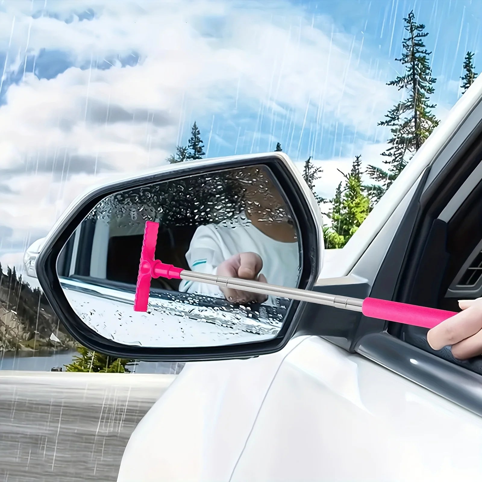 Portable Car Window Scraper with Sponge & Extendable Brush