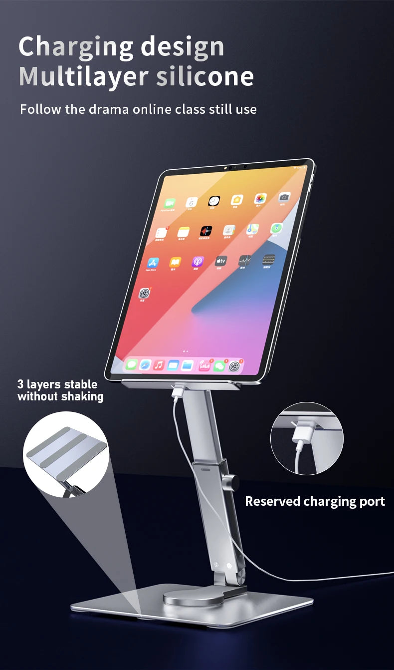 Aluminum Tablet Stand - 360° Rotating Adjustable Desk Holder for iPad & Tablets (4-14 Inch)