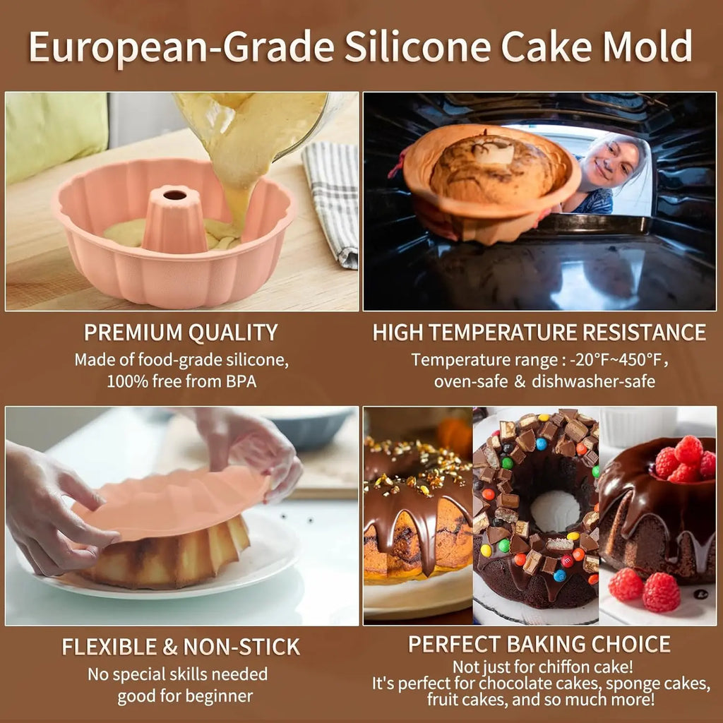 2-Pack 10" Silicone Bundt Cake Pans - Pink & Blue