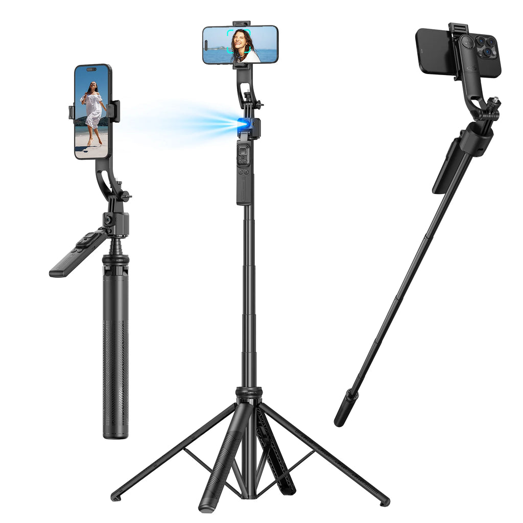 AI Tracking Selfie Stick Tripod with 360° Rotation & Bluetooth Remote - 5.4ft Extendable