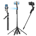 AI Tracking Selfie Stick Tripod with 360° Rotation & Bluetooth Remote - 5.4ft Extendable