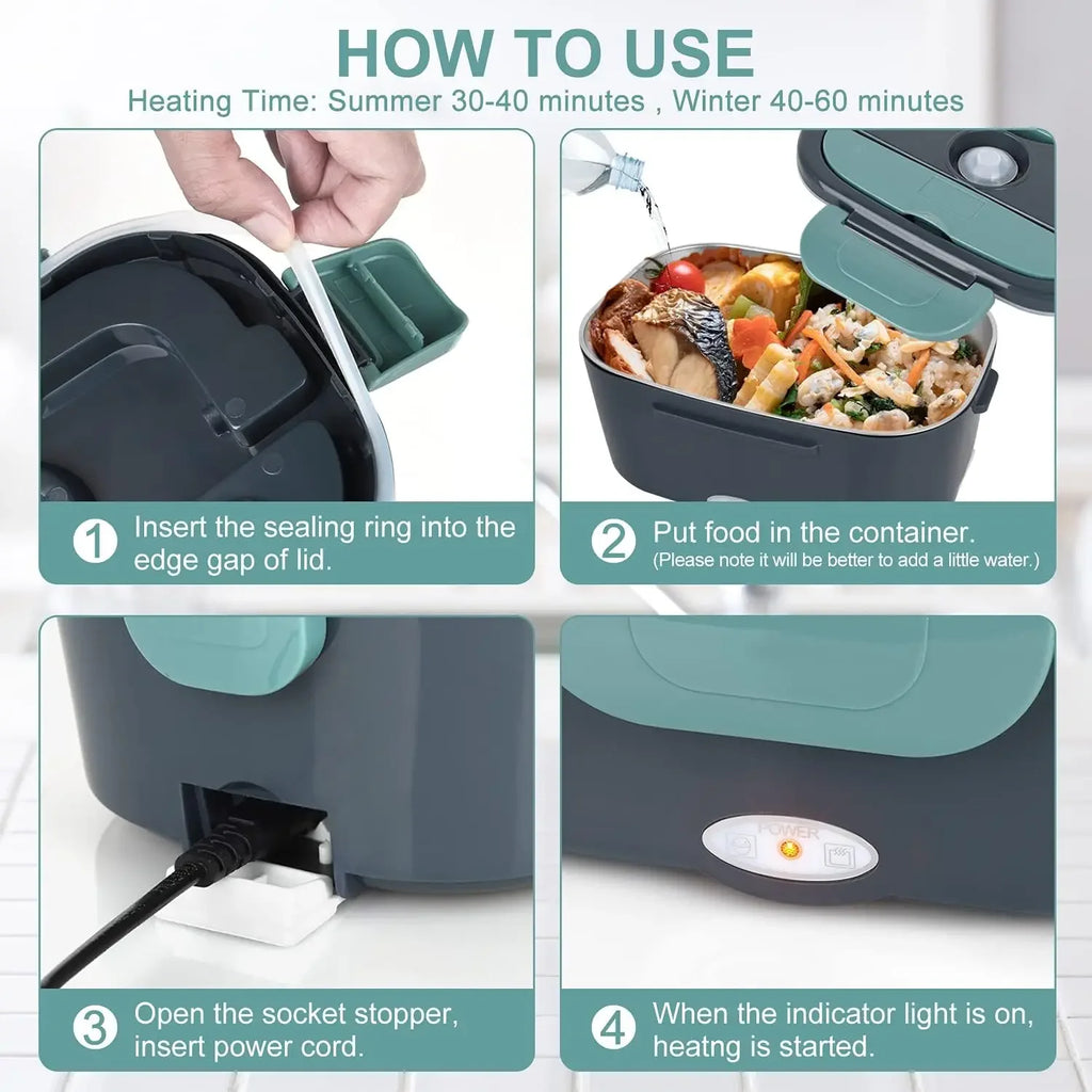 Electric Lunch Box Food Warmer - 1.5L Portable Heater for Car & Home