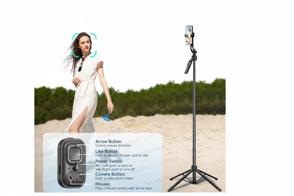 64-Inch Tripod Selfie Stick with 360° Auto-Rotation & Face Tracking - Bluetooth Remote