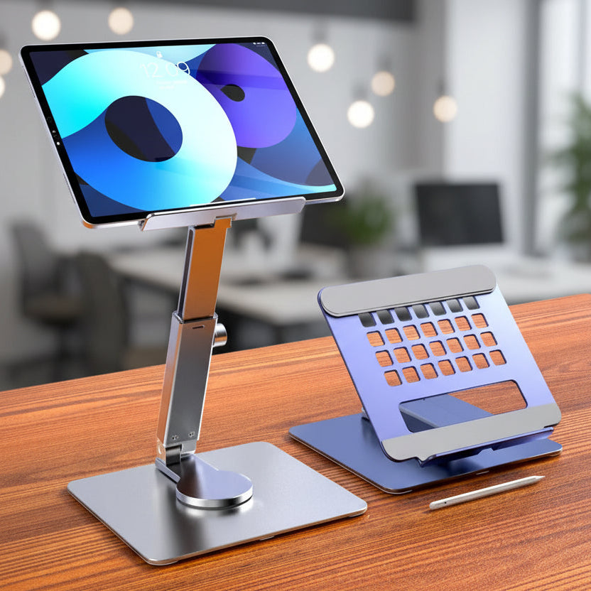 Aluminum Tablet Stand - 360° Rotating Adjustable Desk Holder for iPad & Tablets (4-14 Inch)