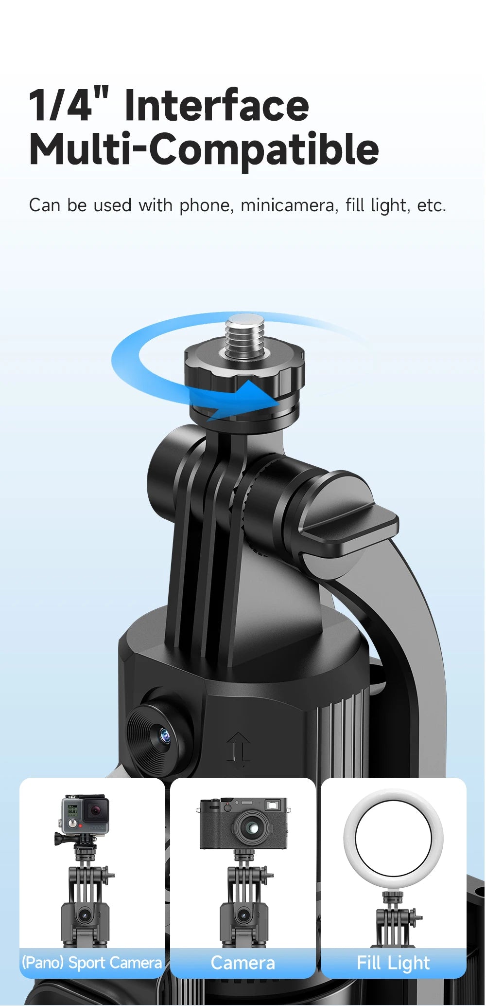 AI Tracking Selfie Stick Tripod with 360° Rotation & Bluetooth Remote - 5.4ft Extendable