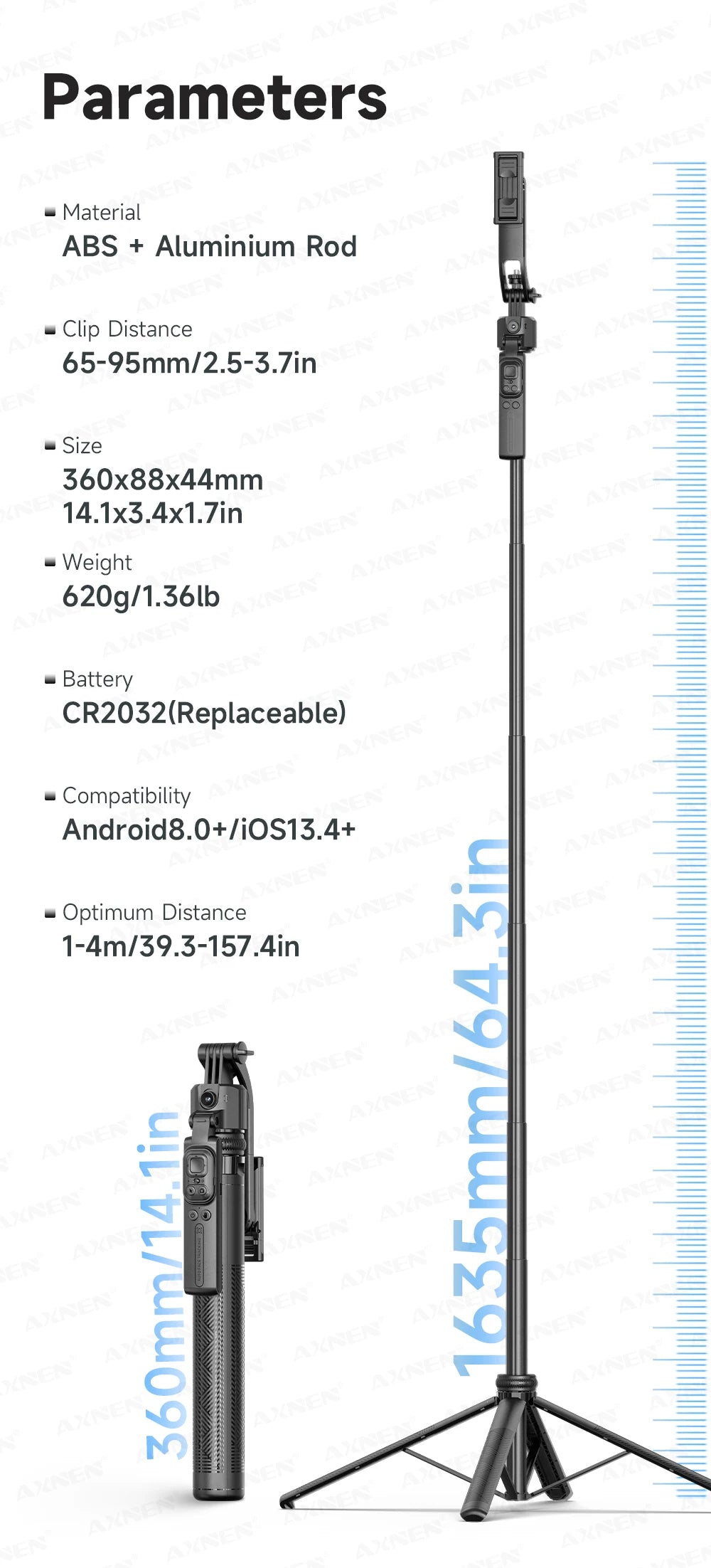 64-Inch Tripod Selfie Stick with 360° Auto-Rotation & Face Tracking - Bluetooth Remote