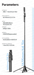 64-Inch Tripod Selfie Stick with 360° Auto-Rotation & Face Tracking - Bluetooth Remote