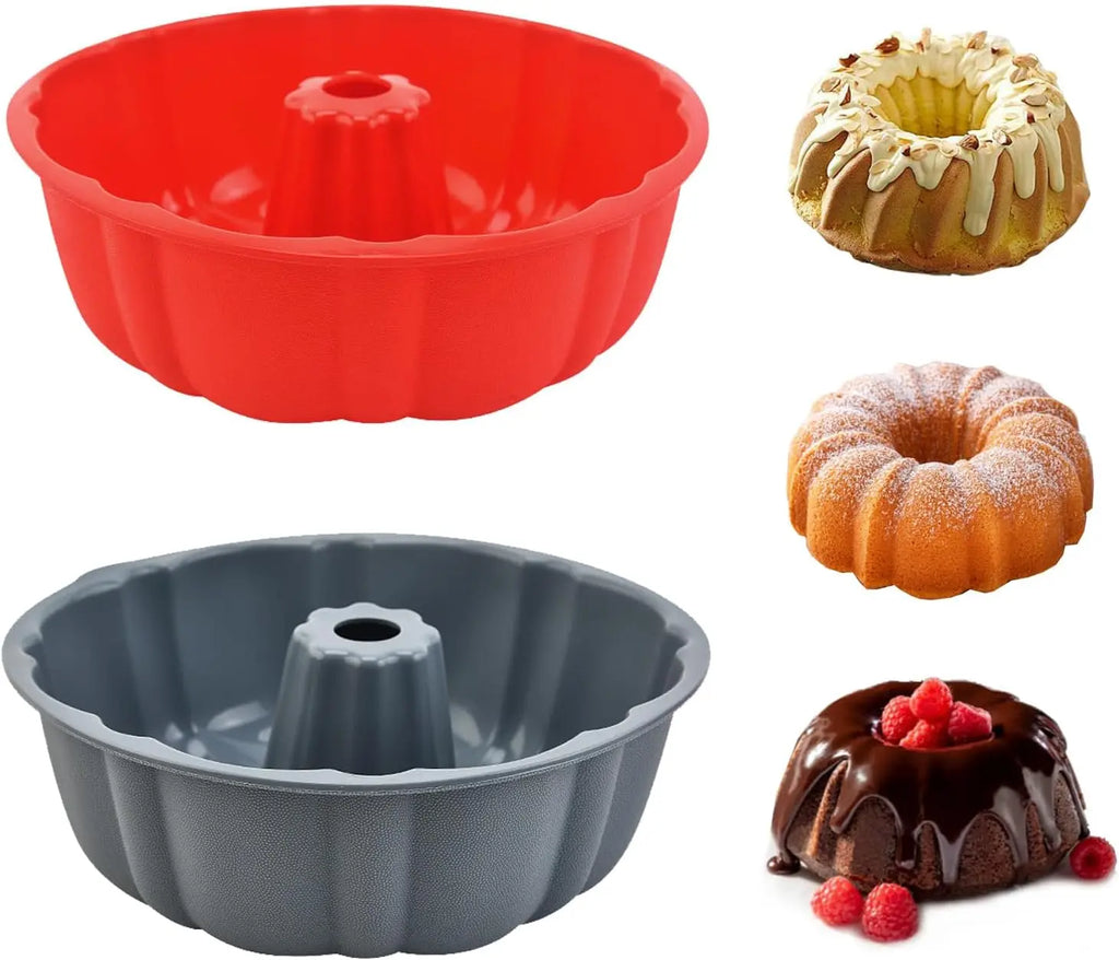 2-Pack 10" Silicone Bundt Cake Pans - Pink & Blue