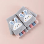 Kids Convertible Mittens - Cartoon Bunny Flip-Top Knit Gloves (Ages 4-11)