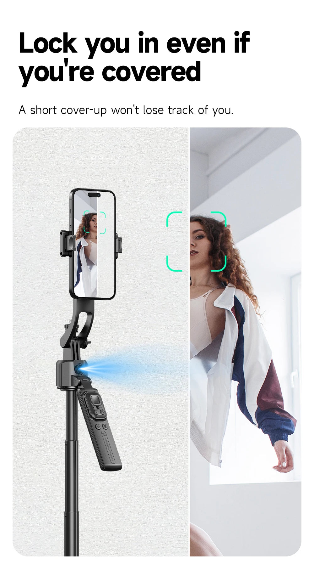 AI Tracking Selfie Stick Tripod with 360° Rotation & Bluetooth Remote - 5.4ft Extendable