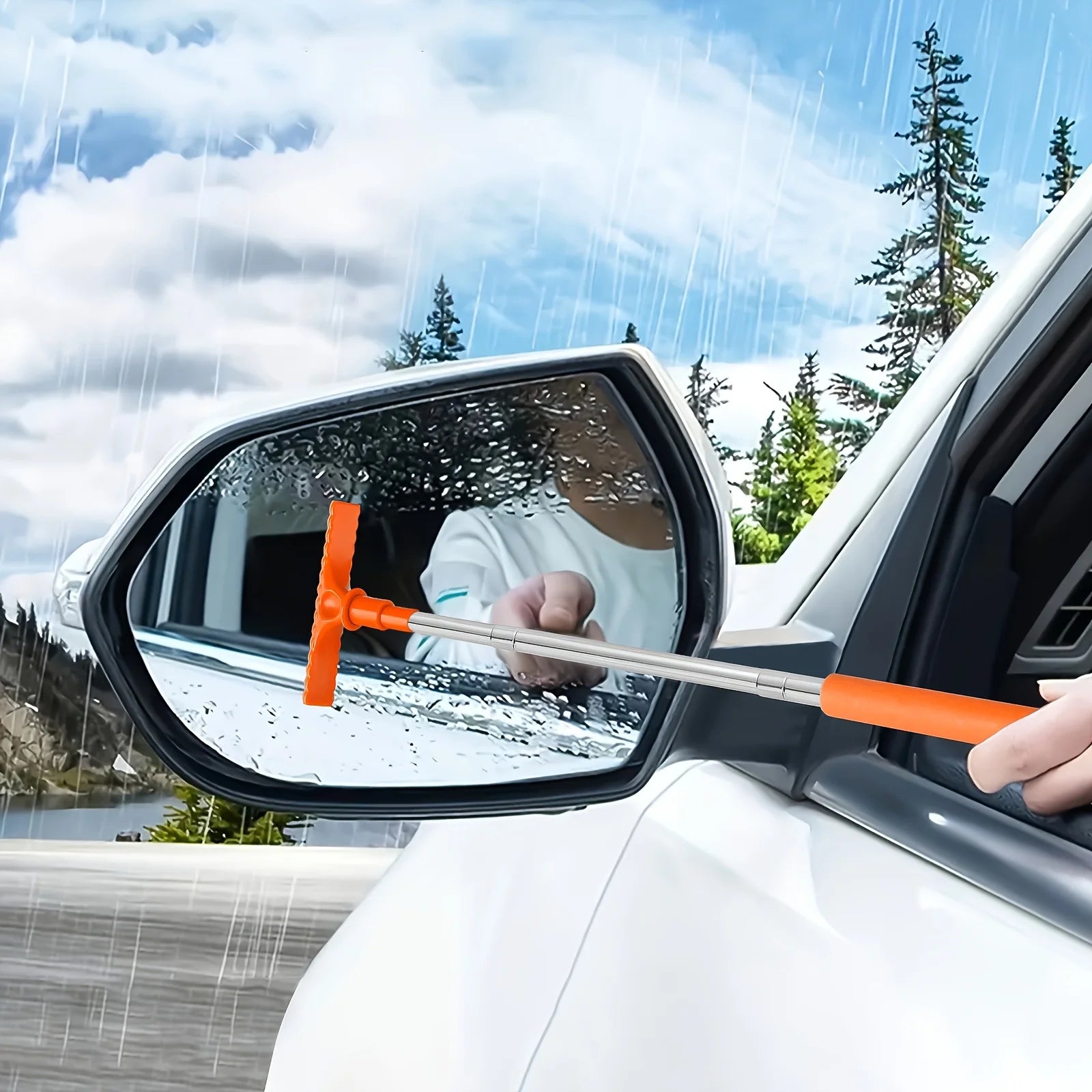 Portable Car Window Scraper with Sponge & Extendable Brush