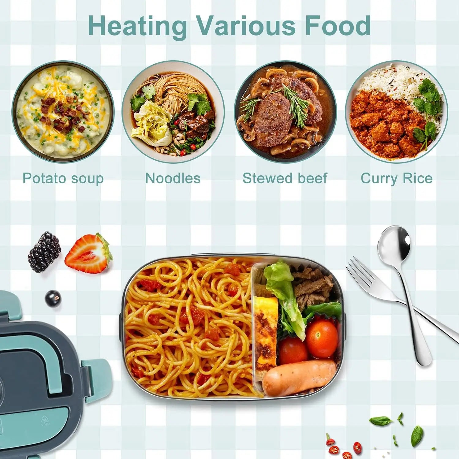 Electric Lunch Box Food Warmer - 1.5L Portable Heater for Car & Home
