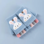 Kids Convertible Mittens - Cartoon Bunny Flip-Top Knit Gloves (Ages 4-11)