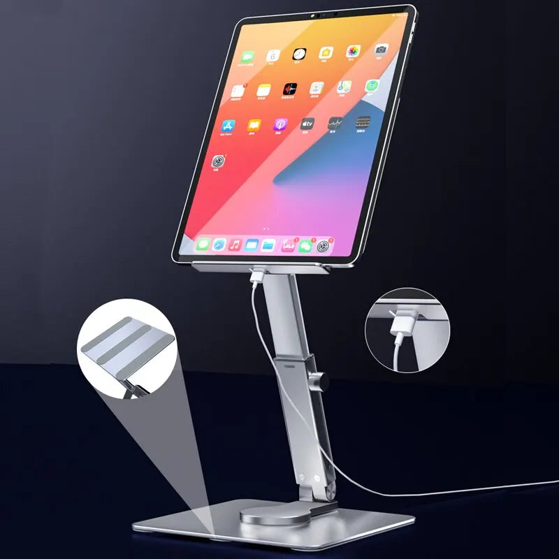 Aluminum Tablet Stand - 360° Rotating Adjustable Desk Holder for iPad & Tablets (4-14 Inch)
