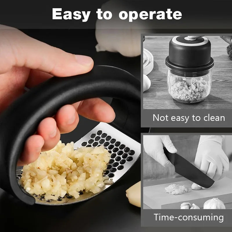 Stainless Steel Garlic Press - Easy One-Press Design
