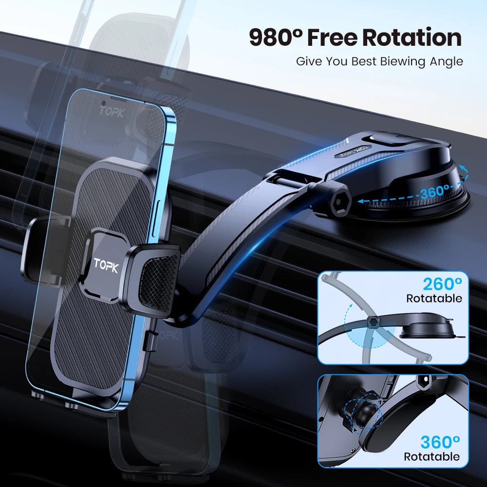 Universal Car Phone Holder - 360° Rotatable Dashboard Mount