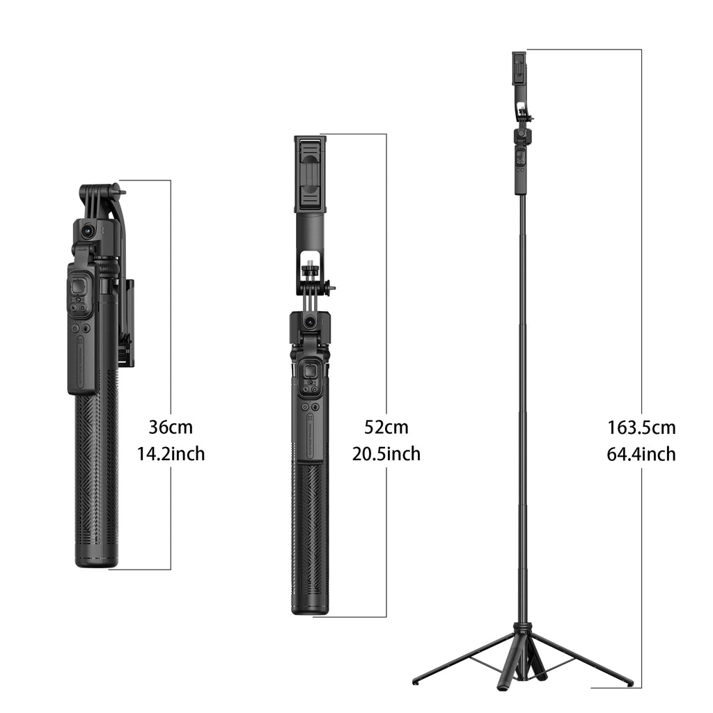 AI Tracking Selfie Stick Tripod with 360° Rotation & Bluetooth Remote - 5.4ft Extendable