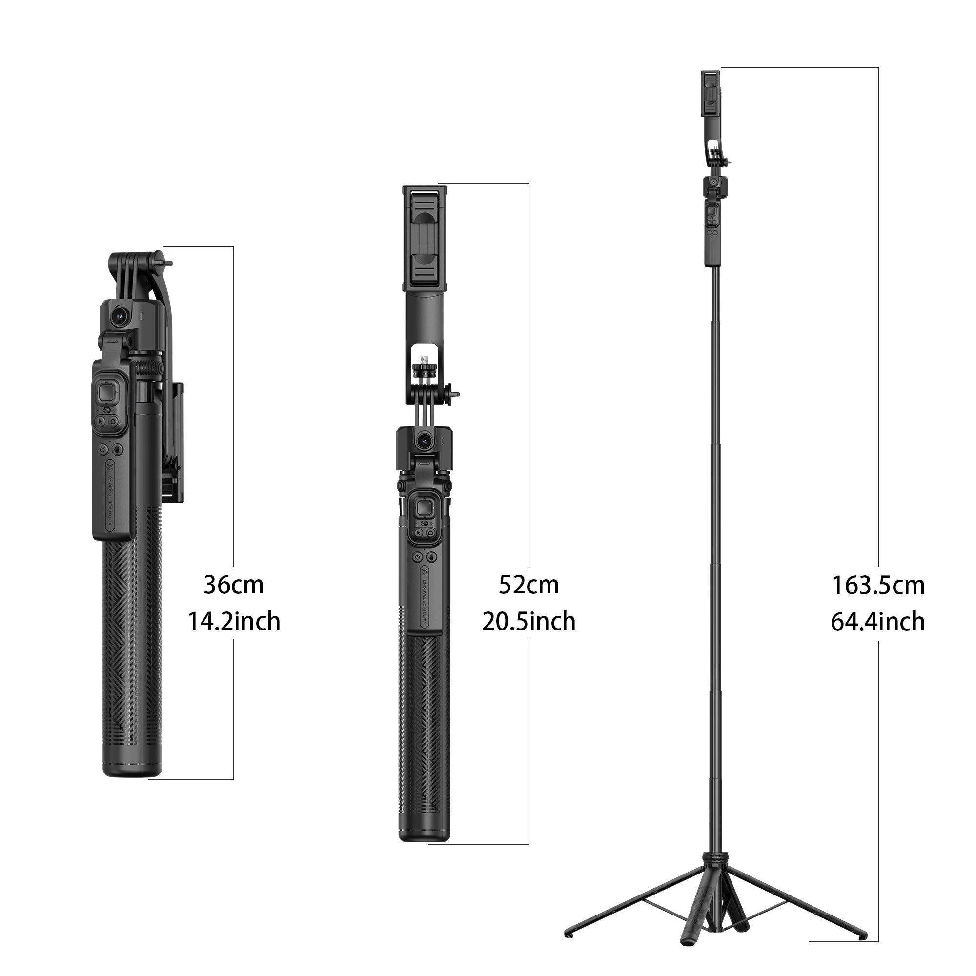 AI Tracking Selfie Stick Tripod with 360° Rotation & Bluetooth Remote - 5.4ft Extendable