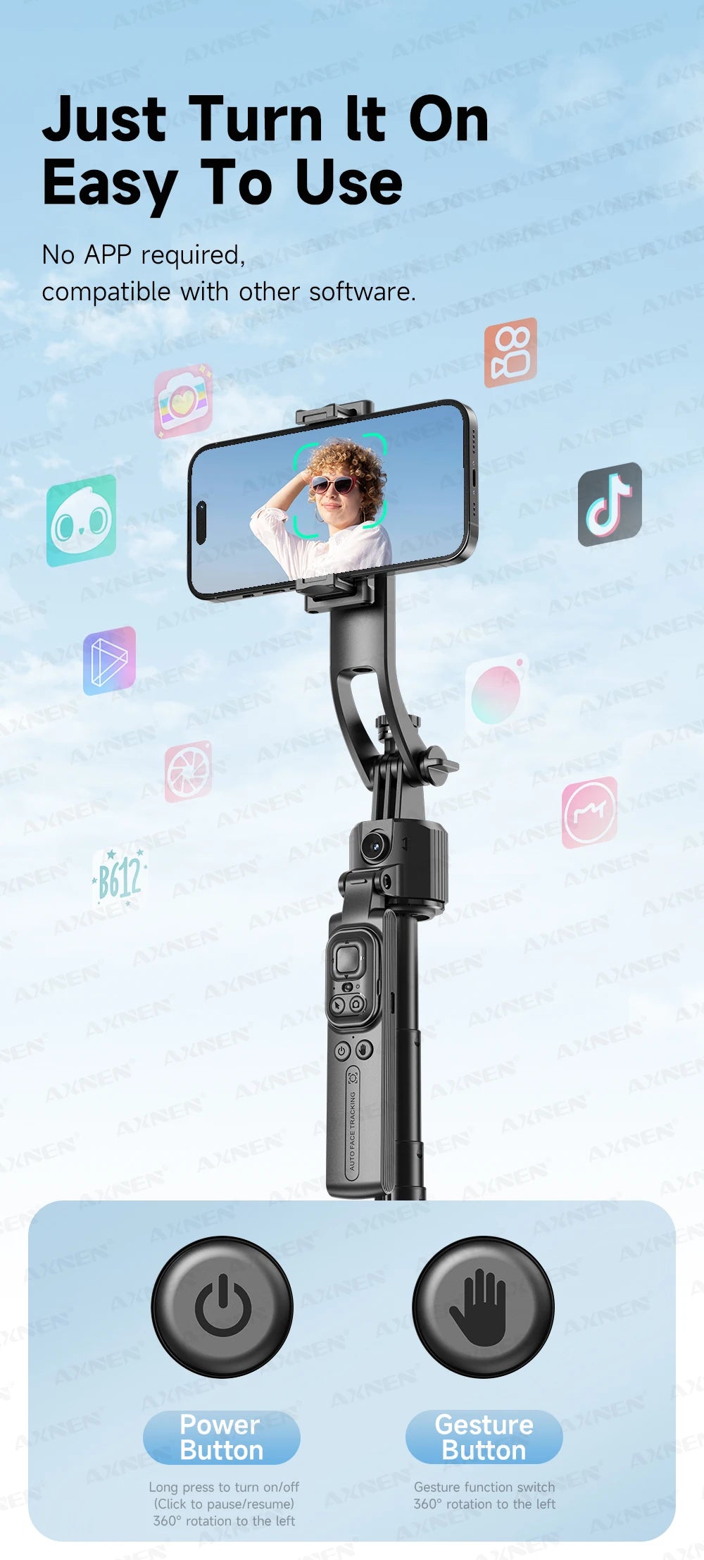 64-Inch Tripod Selfie Stick with 360° Auto-Rotation & Face Tracking - Bluetooth Remote