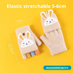 Kids Convertible Mittens - Cartoon Bunny Flip-Top Knit Gloves (Ages 4-11)