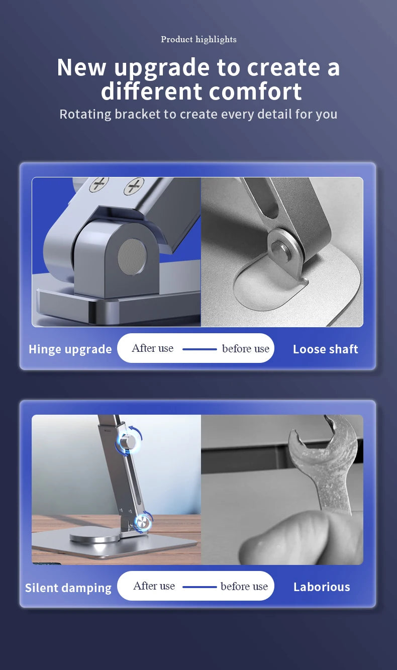 Aluminum Tablet Stand - 360° Rotating Adjustable Desk Holder for iPad & Tablets (4-14 Inch)