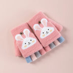 Kids Convertible Mittens - Cartoon Bunny Flip-Top Knit Gloves (Ages 4-11)
