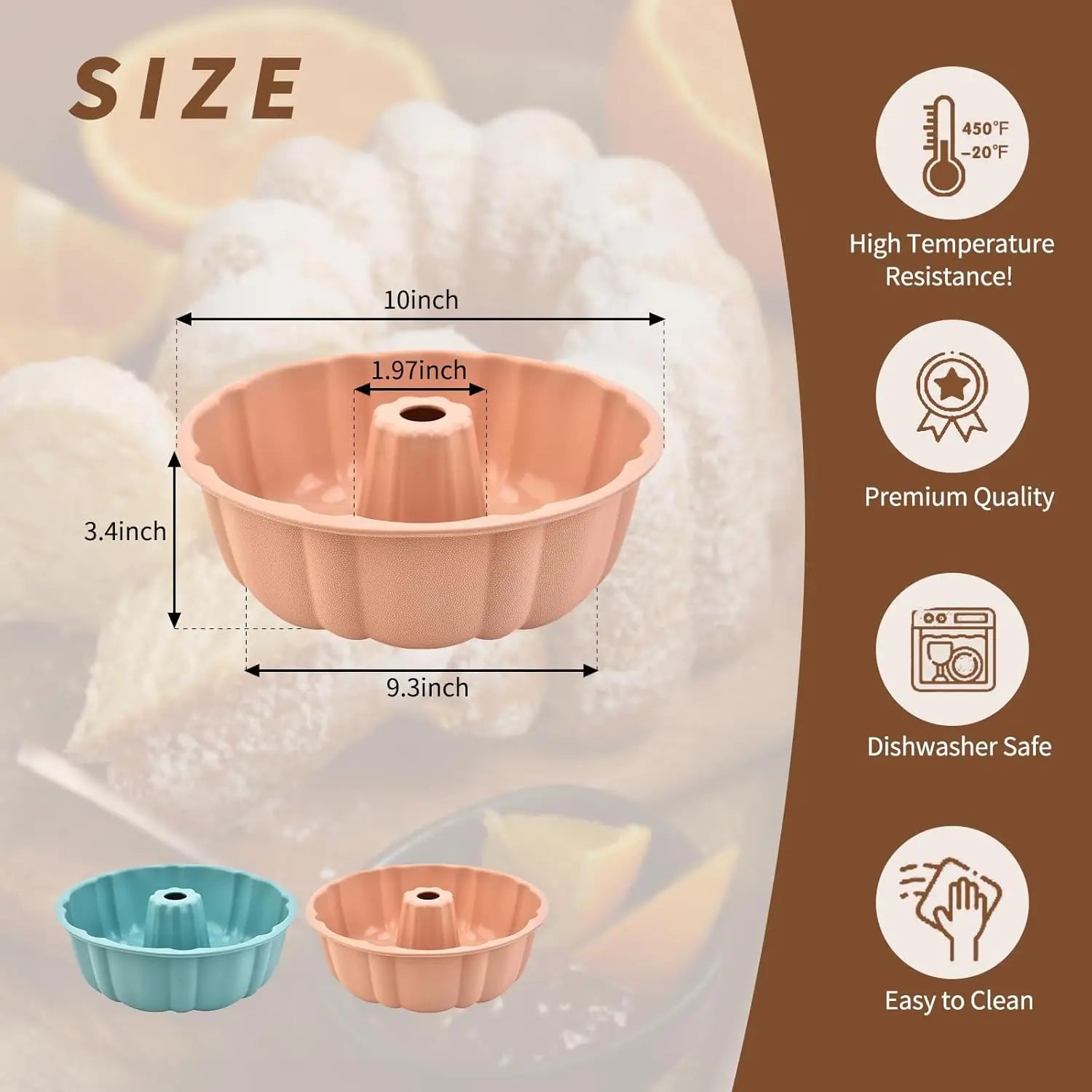 2-Pack 10" Silicone Bundt Cake Pans - Pink & Blue